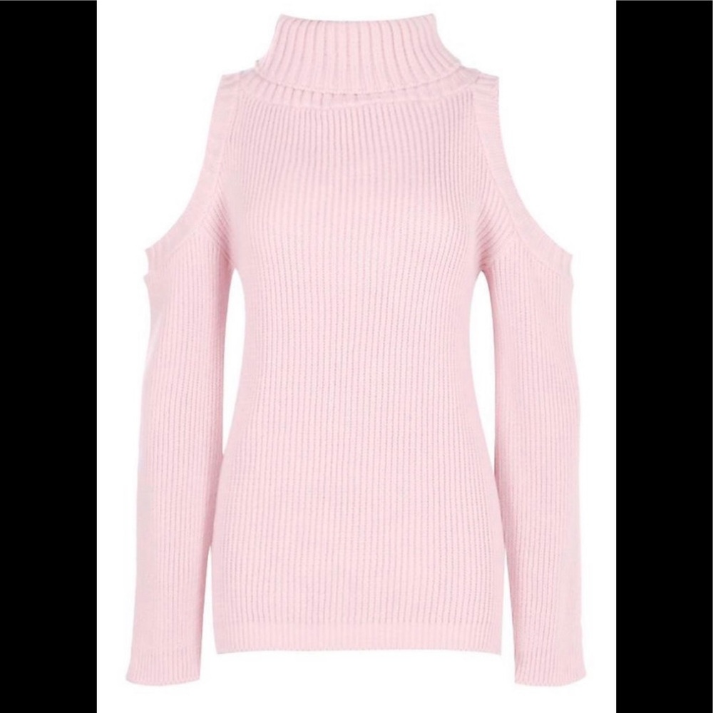 Pink Shoulder Cut Out Turtleneck Sweater Small Tall New